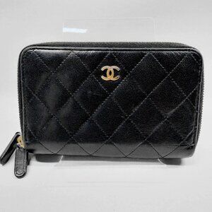 $1995 Authentic CHANEL Made in ITALY Women's Black Leather Double Zipper Wallet
